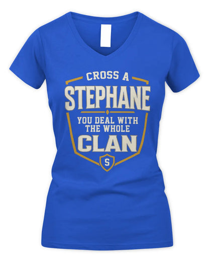 STEPHANE NT1-K008 Cross A/An NAME, You Deal With the Whole Clan | Personalized Vintage T-Shirt - Women's V-Neck T-Shirt - Royal