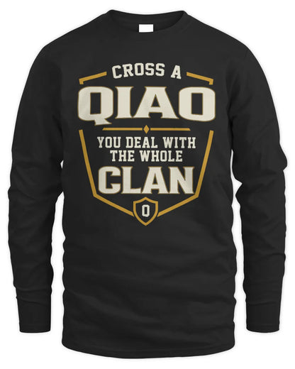 QIAO NT1-K008 Cross A/An NAME, You Deal With the Whole Clan | Personalized Vintage T-Shirt - Men's Long Sleeved T-Shirt - Black