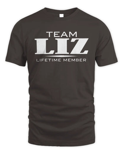 LIZ BL62-K4-128 - Personalized “Team NAME Lifetime Member” - Unisex Standard T-Shirt - Dark Chocolate