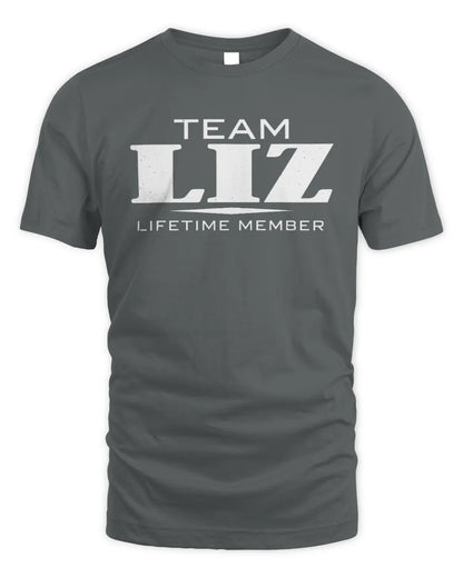LIZ BL62-K4-128 - Personalized “Team NAME Lifetime Member” - Unisex Standard T-Shirt - Charcoal
