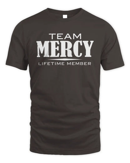 MERCY BL62-K4-128 - Personalized “Team NAME Lifetime Member” - Unisex Standard T-Shirt - Dark Chocolate
