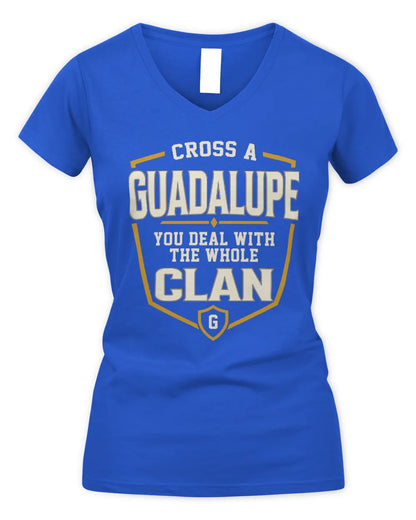 GUADALUPE NT1-K008 Cross A/An NAME, You Deal With the Whole Clan | Personalized Vintage T-Shirt - Women's V-Neck T-Shirt - Royal