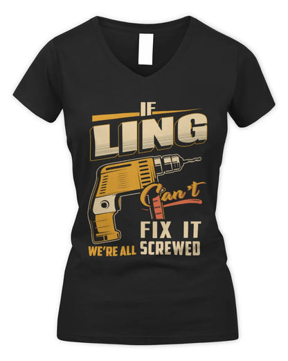 LING TP22-K4-228 - Personalized Handyman T-Shirt “If AARON Can’t Fix It, We’re All Screwed” - Women's V-Neck T-Shirt - Black