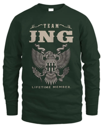 JNG TP06-K82 – Personalized Classic Style Apparel “Team NAME Lifetime Member” - Men's Long Sleeved T-Shirt - Forest Green