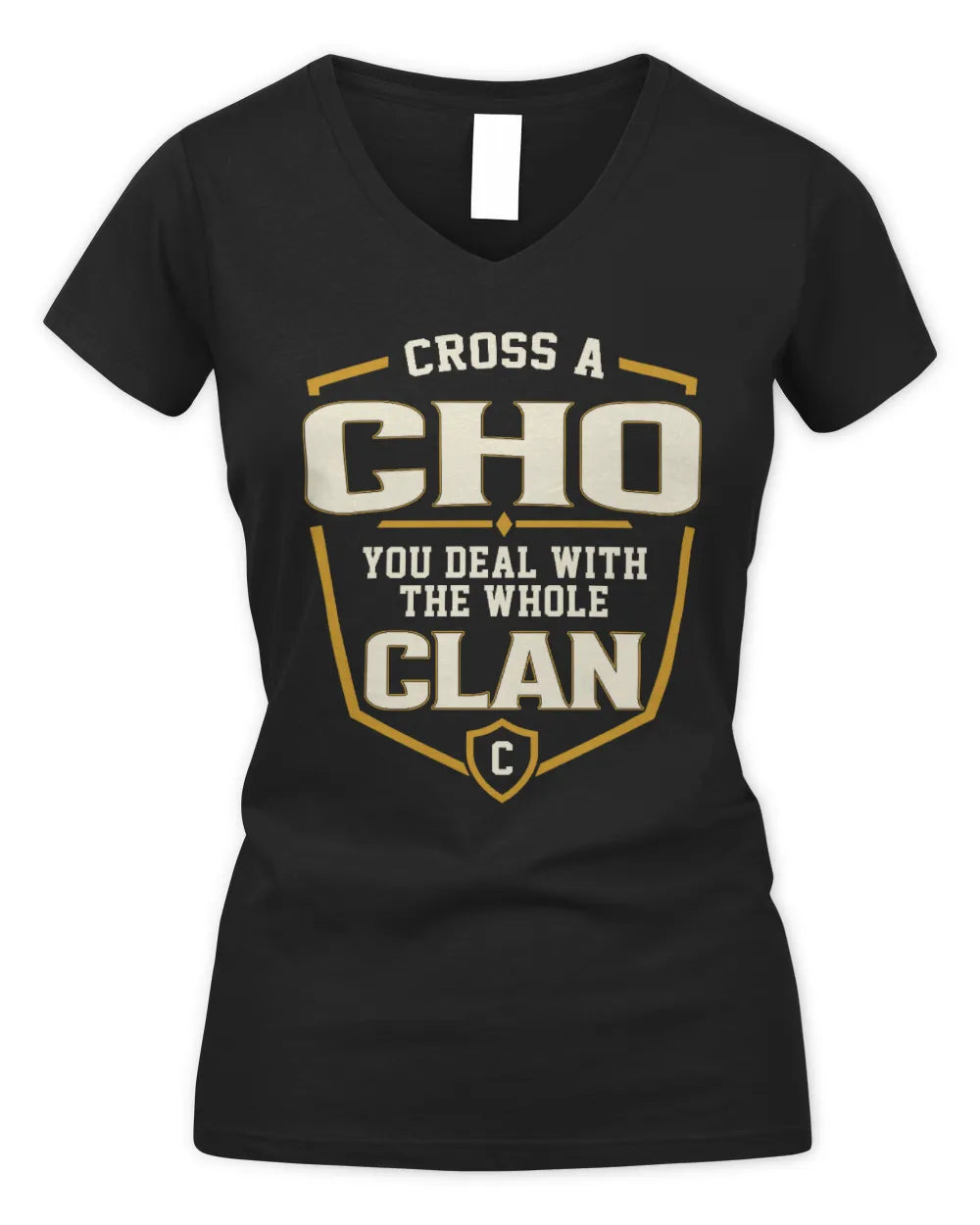 CHO NT1-K008 Cross A/An NAME, You Deal With the Whole Clan | Personalized Vintage T-Shirt - Women's V-Neck T-Shirt - Black