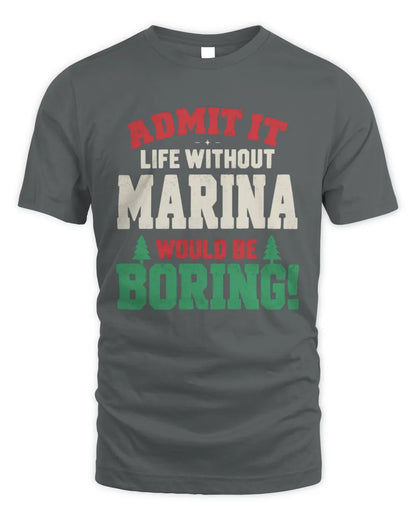 MARINA P5 TH08 Christmas T-Shirt – “Life Without NAME Would Be Boring” - Unisex Standard T-Shirt - Charcoal