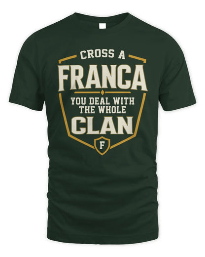 FRANCA NT1-K008 Cross A/An NAME, You Deal With the Whole Clan | Personalized Vintage T-Shirt - Unisex Standard T-Shirt - Forest Green