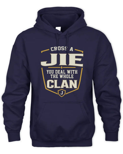 JIE NT1-K008 Cross A/An NAME, You Deal With the Whole Clan | Personalized Vintage T-Shirt - Unisex Hoodie - Navy