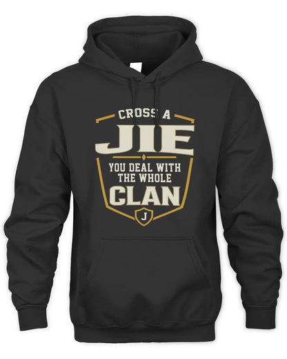 JIE NT1-K008 Cross A/An NAME, You Deal With the Whole Clan | Personalized Vintage T-Shirt - Unisex Hoodie - Black