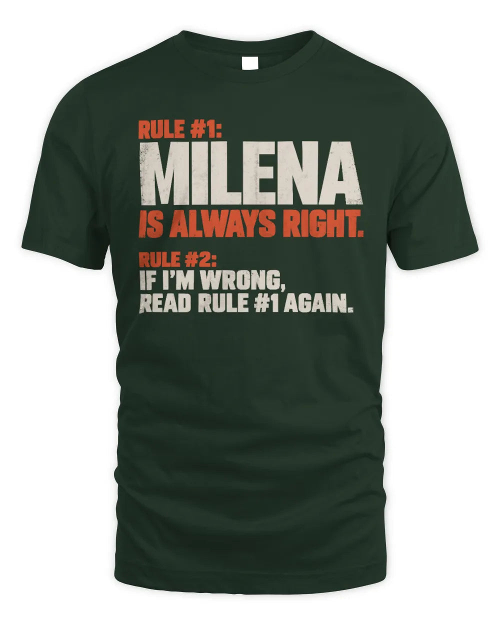 MILENA NP1-H006 
Always Right Personalized Name T-Shirt – Funny Custom Name Shirt - Unisex Standard T-Shirt - Forest Green