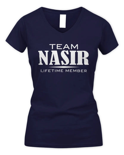 NASIR BL62-K4-128 - Personalized “Team NAME Lifetime Member” - Women's V-Neck T-Shirt - Navy