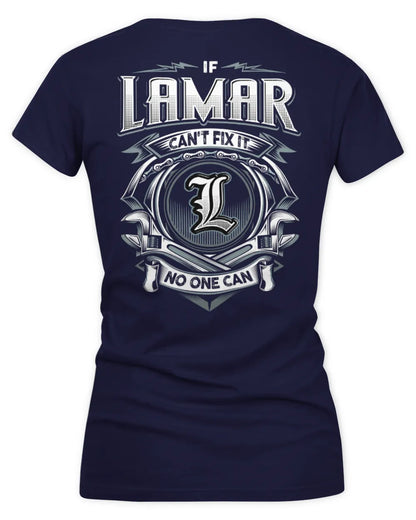 LAMAR AP81-K4-626 - Personalized Ahmed Quote Apparel “If Ahmed Can't Fix It, No One Can” - Women's V-Neck T-Shirt - Navy