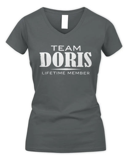 DORIS BL62-K4-128 - Personalized “Team NAME Lifetime Member” - Women's V-Neck T-Shirt - Charcoal