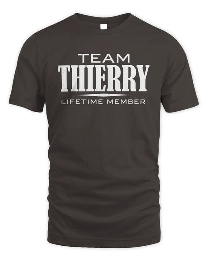 THIERRY BL62-K4-128 - Personalized “Team NAME Lifetime Member” - Unisex Standard T-Shirt - Dark Chocolate