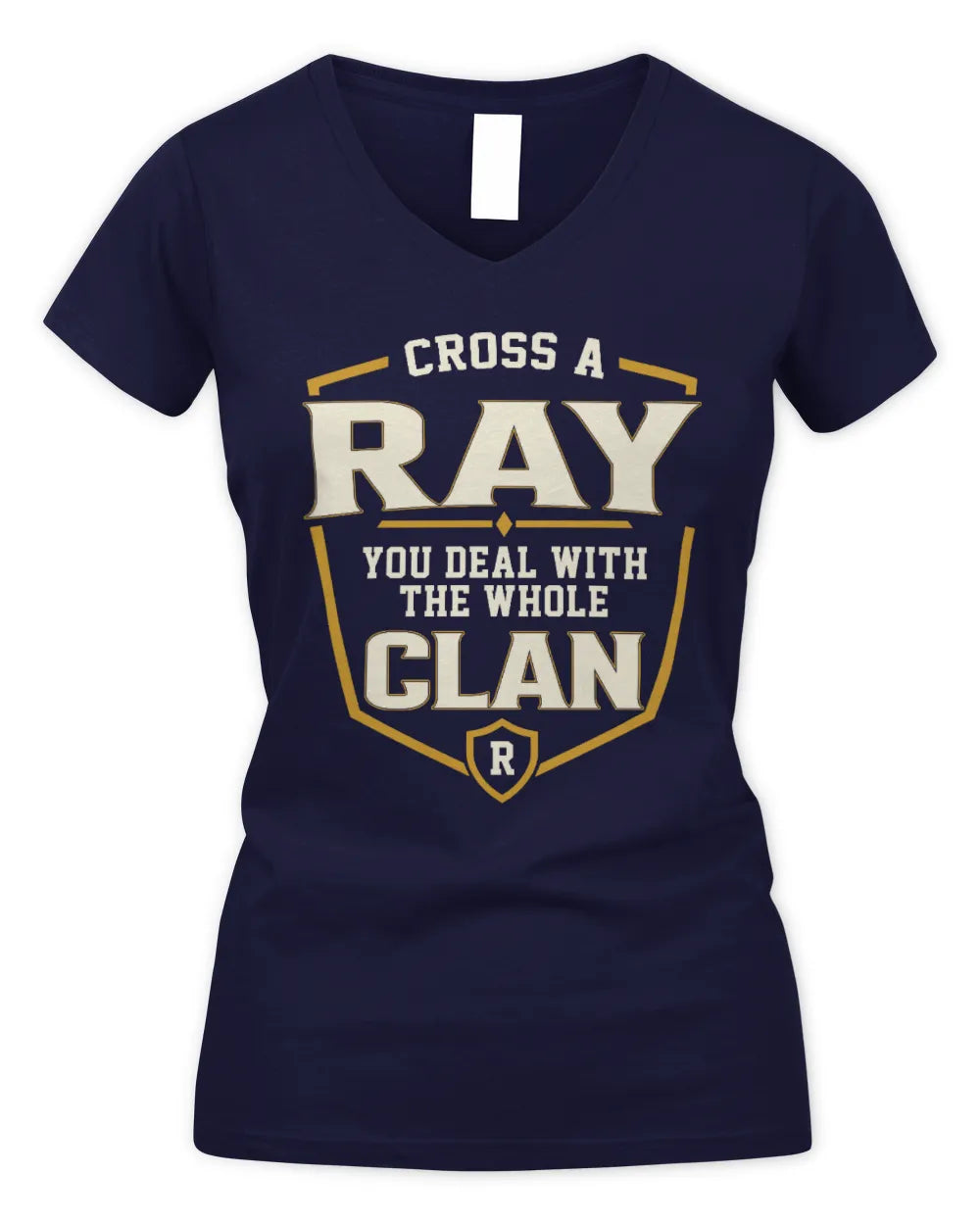 RAY NT1-K008 Cross A/An NAME, You Deal With the Whole Clan | Personalized Vintage T-Shirt - Women's V-Neck T-Shirt - Navy