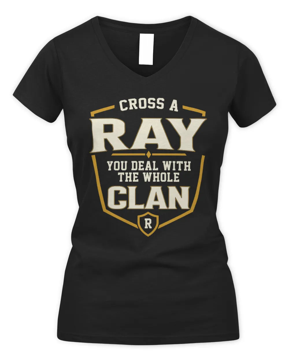 RAY NT1-K008 Cross A/An NAME, You Deal With the Whole Clan | Personalized Vintage T-Shirt - Women's V-Neck T-Shirt - Black