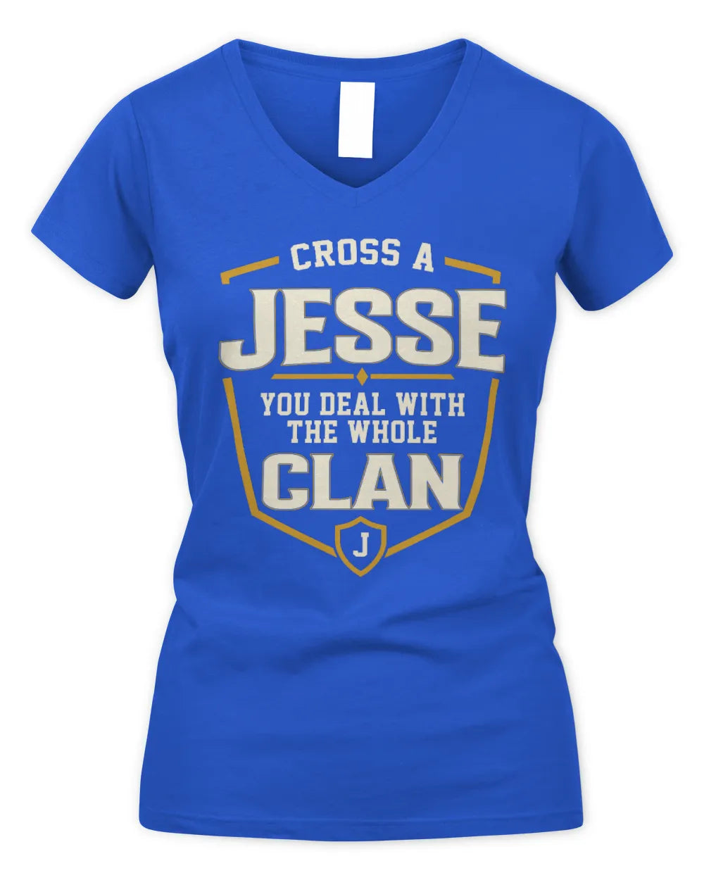 JESSE NT1-K008 Cross A/An NAME, You Deal With the Whole Clan | Personalized Vintage T-Shirt - Women's V-Neck T-Shirt - Royal