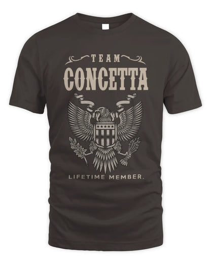 CONCETTA TP06-K82 – Personalized Classic Style Apparel “Team NAME Lifetime Member” - Unisex Standard T-Shirt - Dark Chocolate