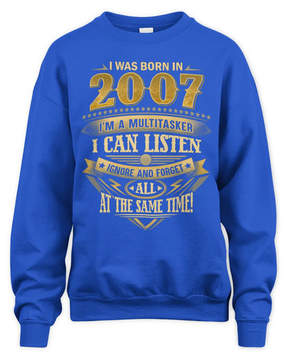 2007 HH89-K2 – Funny Birth Year Multitasker Quote T-Shirt - Unisex Sweatshirt - Royal