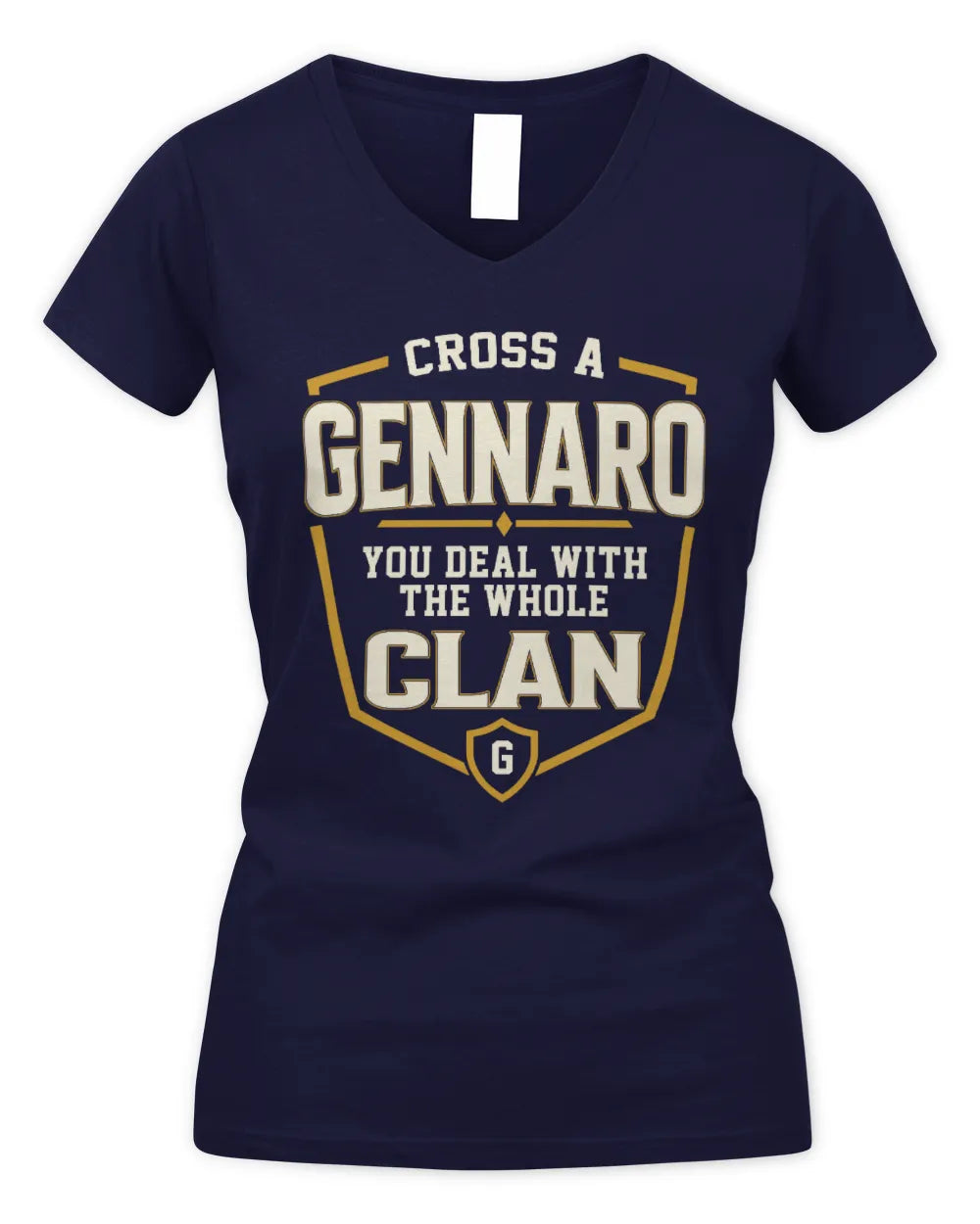 GENNARO NT1-K008 Cross A/An NAME, You Deal With the Whole Clan | Personalized Vintage T-Shirt - Women's V-Neck T-Shirt - Navy