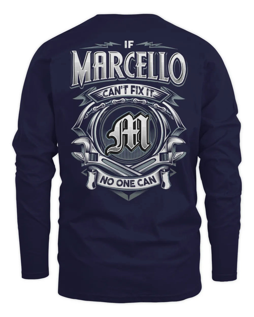 MARCELLO AP81-K4-626 - Personalized Ahmed Quote Apparel “If Ahmed Can't Fix It, No One Can” - Men's Long Sleeved T-Shirt - Navy