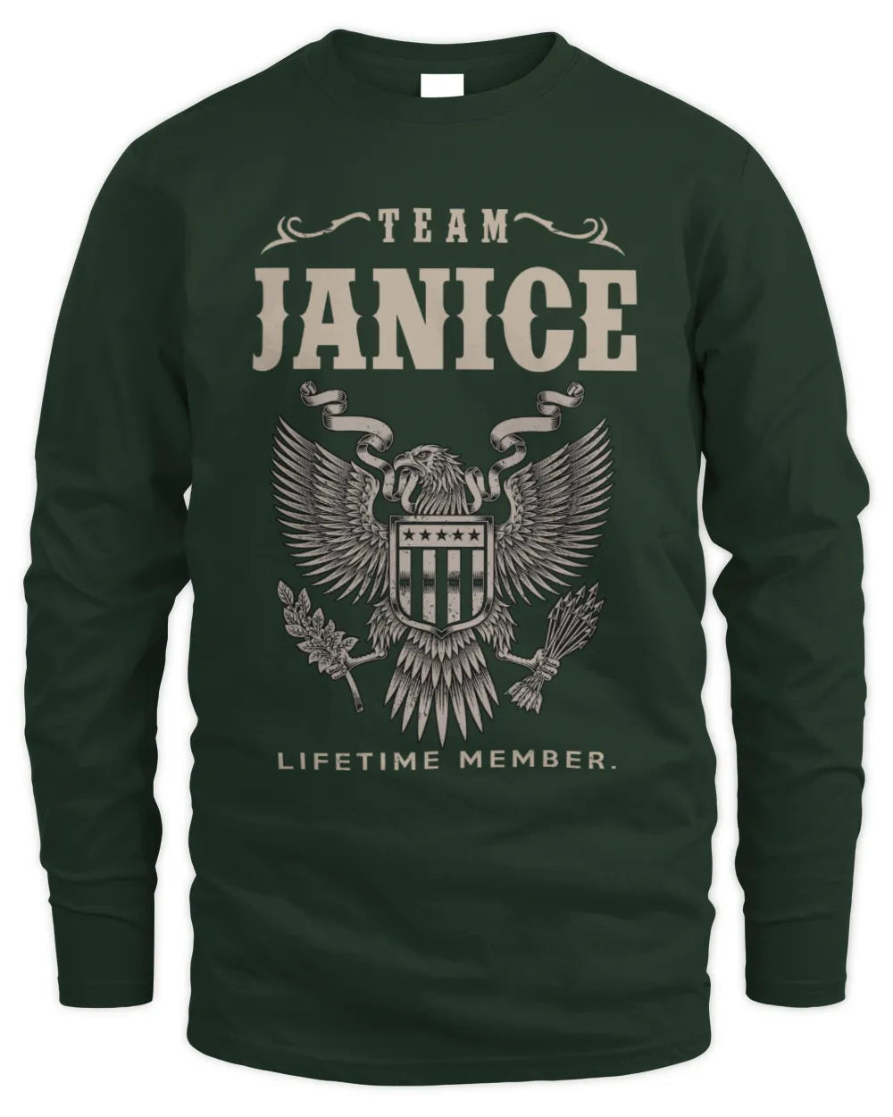 JANICE TP06-K82 – Personalized Classic Style Apparel “Team NAME Lifetime Member” - Men's Long Sleeved T-Shirt - Forest Green