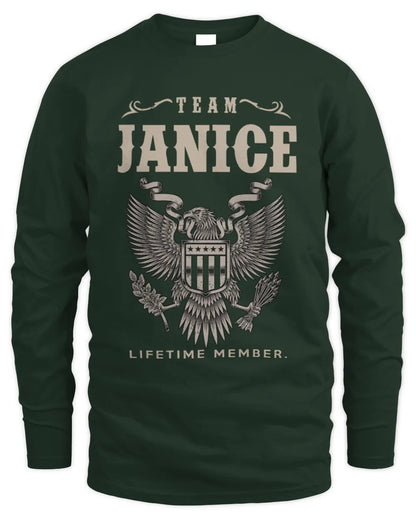 JANICE TP06-K82 – Personalized Classic Style Apparel “Team NAME Lifetime Member” - Men's Long Sleeved T-Shirt - Forest Green