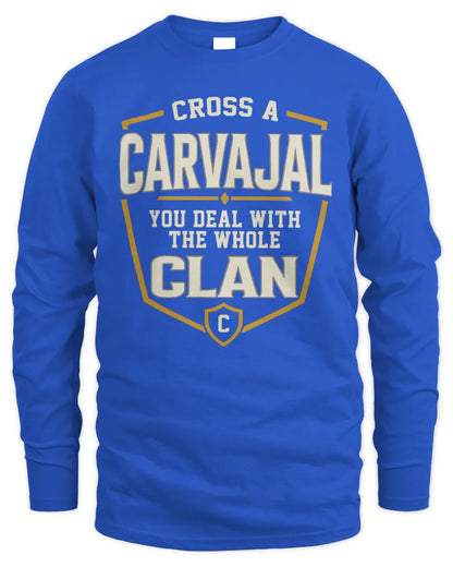 CARVAJAL NT1-K008 Cross A/An NAME, You Deal With the Whole Clan | Personalized Vintage T-Shirt - Men's Long Sleeved T-Shirt - Royal
