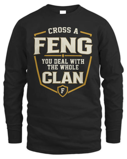 FENG NT1-K008 Cross A/An NAME, You Deal With the Whole Clan | Personalized Vintage T-Shirt - Men's Long Sleeved T-Shirt - Black
