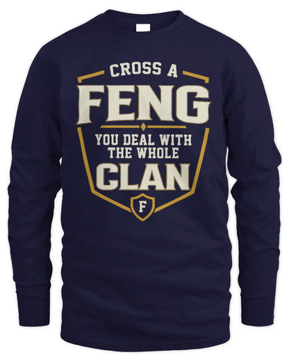 FENG NT1-K008 Cross A/An NAME, You Deal With the Whole Clan | Personalized Vintage T-Shirt - Men's Long Sleeved T-Shirt - Navy