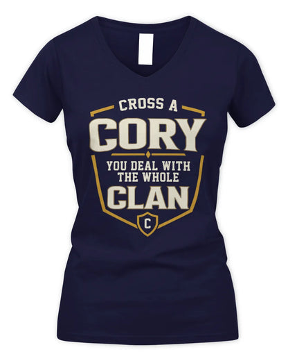 CORY NT1-K008 Cross A/An NAME, You Deal With the Whole Clan | Personalized Vintage T-Shirt - Women's V-Neck T-Shirt - Navy