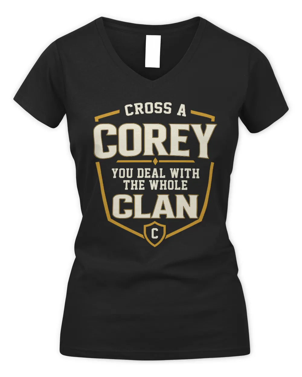 COREY NT1-K008 Cross A/An NAME, You Deal With the Whole Clan | Personalized Vintage T-Shirt - Women's V-Neck T-Shirt - Black