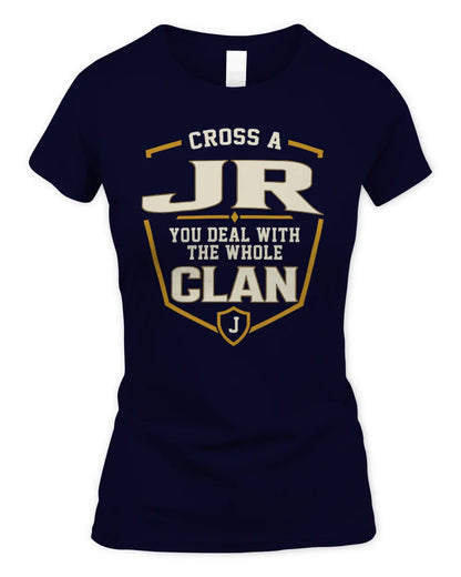 JR NT1-K008 Cross A/An NAME, You Deal With the Whole Clan | Personalized Vintage T-Shirt - Women's Standard T-Shirt - Navy