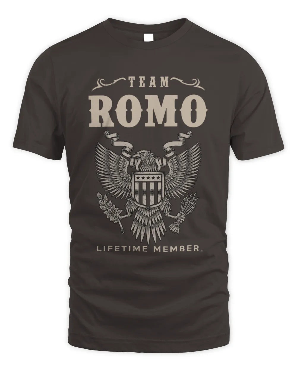 ROMO TP06-K82 – Personalized Classic Style Apparel “Team NAME Lifetime Member” - Unisex Standard T-Shirt - Dark Chocolate