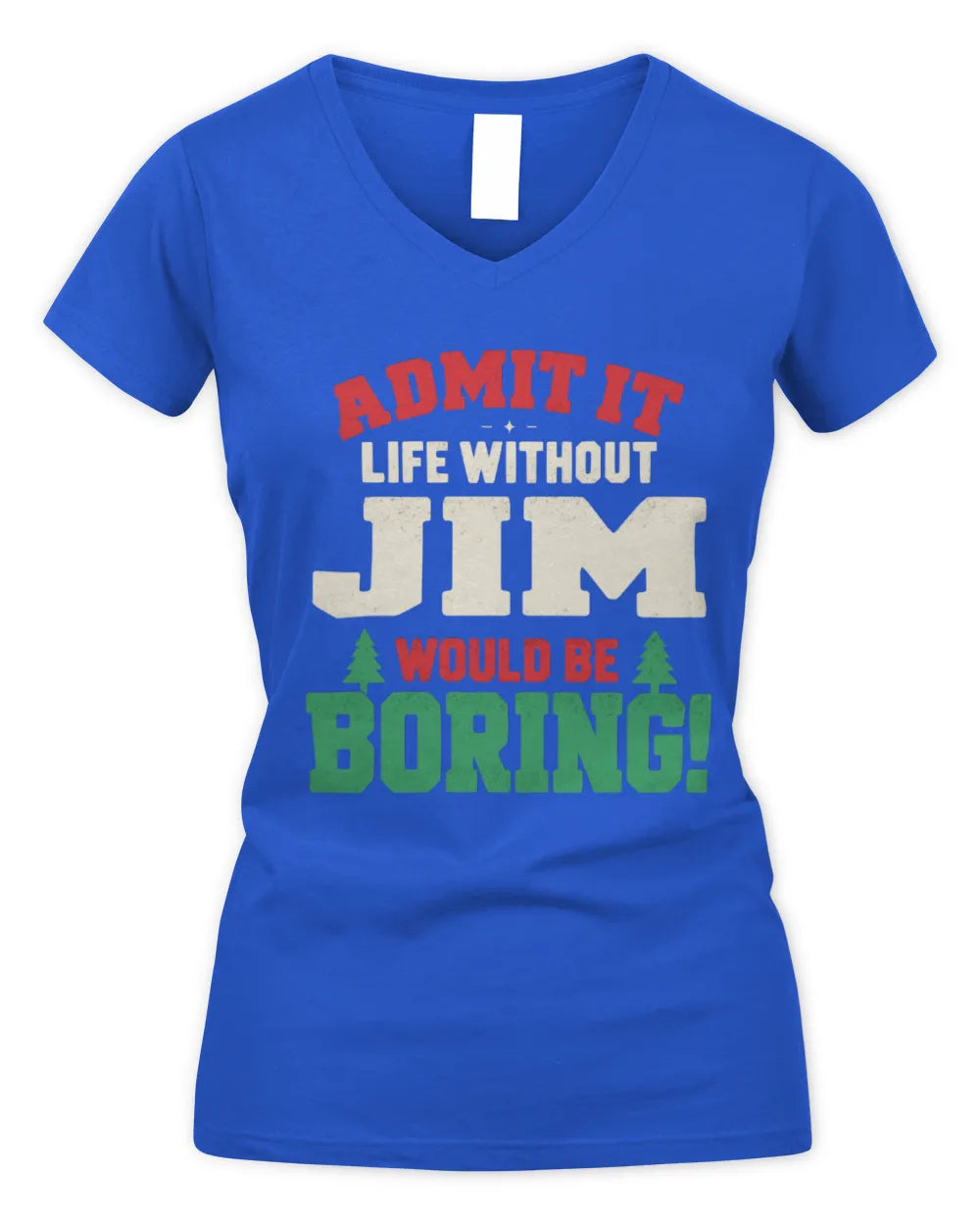 JIM P5 TH08 Christmas T-Shirt – “Life Without NAME Would Be Boring” - Women's V-Neck T-Shirt - Royal