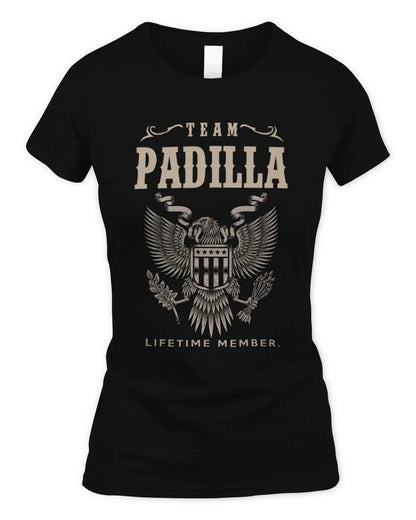 PADILLA TP06-K82 – Personalized Classic Style Apparel “Team NAME Lifetime Member” - Women's Standard T-Shirt - Black