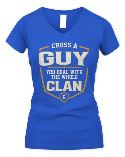 GUY NT1-K008 Cross A/An NAME, You Deal With the Whole Clan | Personalized Vintage T-Shirt - Women's V-Neck T-Shirt - Royal