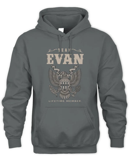 EVAN TP06-K82 – Personalized Classic Style Apparel “Team NAME Lifetime Member” - Unisex Hoodie - Charcoal