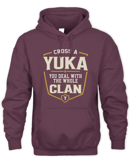 YUKA NT1-K008 Cross A/An NAME, You Deal With the Whole Clan | Personalized Vintage T-Shirt - Unisex Hoodie - Maroon