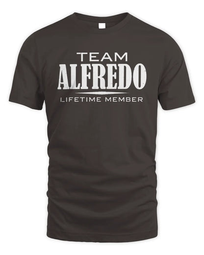 ALFREDO BL62-K4-128 - Personalized “Team NAME Lifetime Member” - Unisex Standard T-Shirt - Dark Chocolate