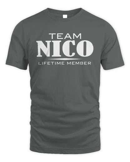 NICO BL62-K4-128 - Personalized “Team NAME Lifetime Member” - Unisex Standard T-Shirt - Charcoal