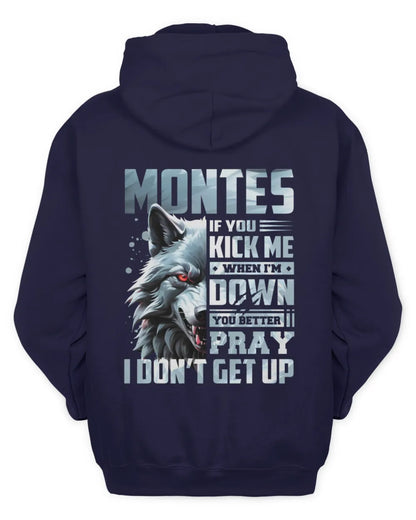 MONTES AP62-K4-666 - Personalized Fierce Wolf Quote Apparel “If You Kick Me When I’m Down, You Better Pray I Don’t Get Up” - Unisex Hoodie - Navy