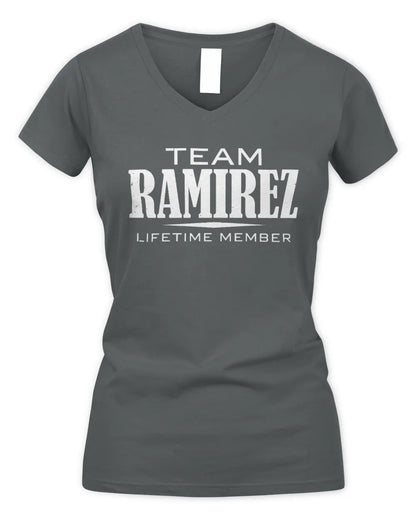 RAMIREZ BL62-K4-128 - Personalized “Team NAME Lifetime Member” - Women's V-Neck T-Shirt - Charcoal