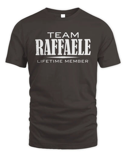 RAFFAELE BL62-K4-128 - Personalized “Team NAME Lifetime Member” - Unisex Standard T-Shirt - Dark Chocolate
