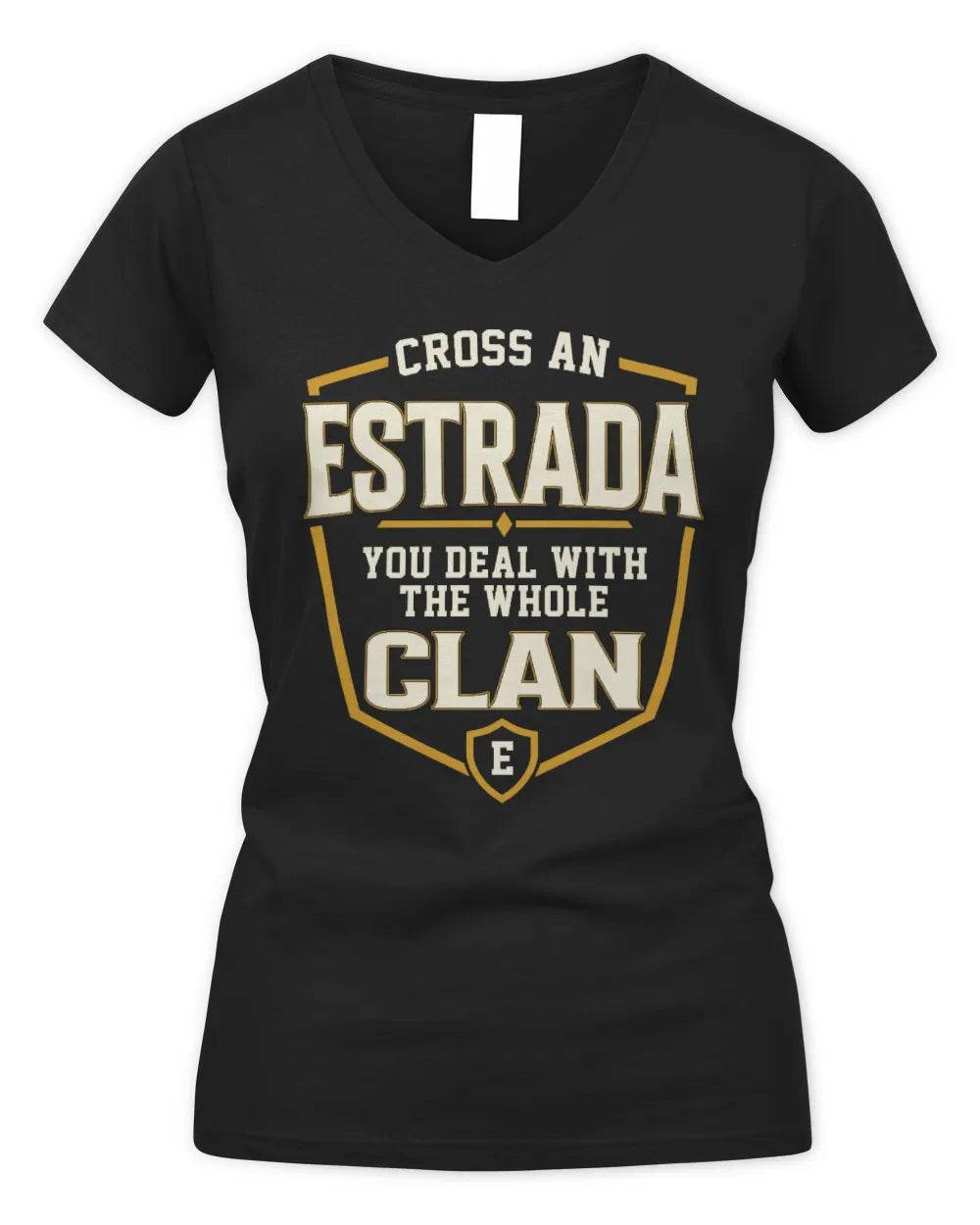 ESTRADA NT1-K008 Cross A/An NAME, You Deal With the Whole Clan | Personalized Vintage T-Shirt - Women's V-Neck T-Shirt - Black