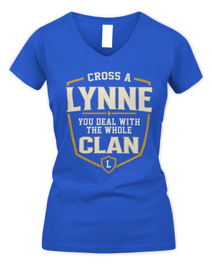 LYNNE NT1-K008 Cross A/An NAME, You Deal With the Whole Clan | Personalized Vintage T-Shirt - Women's V-Neck T-Shirt - Royal