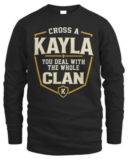 KAYLA NT1-K008 Cross A/An NAME, You Deal With the Whole Clan | Personalized Vintage T-Shirt - Men's Long Sleeved T-Shirt - Black
