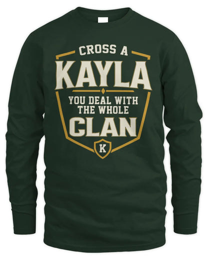 KAYLA NT1-K008 Cross A/An NAME, You Deal With the Whole Clan | Personalized Vintage T-Shirt - Men's Long Sleeved T-Shirt - Forest Green
