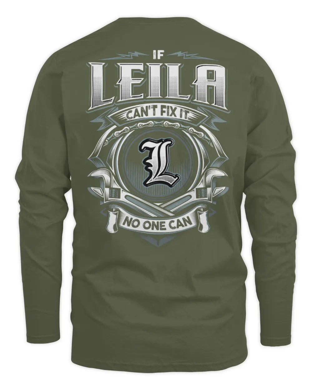 LEILA AP81-K4-626 - Personalized Ahmed Quote Apparel “If Ahmed Can't Fix It, No One Can” - Men's Long Sleeved T-Shirt - Military Green