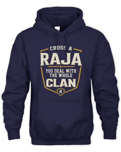 RAJA NT1-K008 Cross A/An NAME, You Deal With the Whole Clan | Personalized Vintage T-Shirt - Unisex Hoodie - Navy